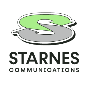 A vertical treatment of the logo for Starnes Communications, which can bring fiber to homes throughout Southwest Virginia and Northeast Tennessee with Network Access Point splicing.